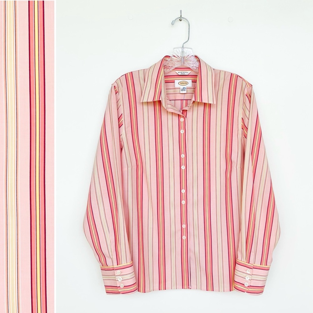 Talbots Pink Red Striped Button-Down Shirt